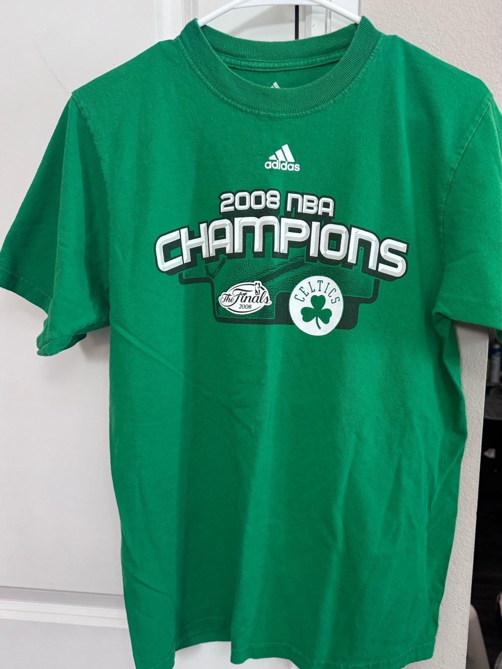 adidas Green Cotton Crewneck T‑Shirt with White Logo